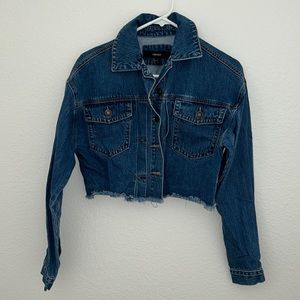 Distressed Frayed Hem Cropped Jean Jacket